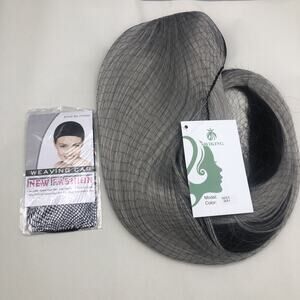 Grey and Black Long Straight Women Wigs w/Bangs Hair Natural Synthetic Wig *READ